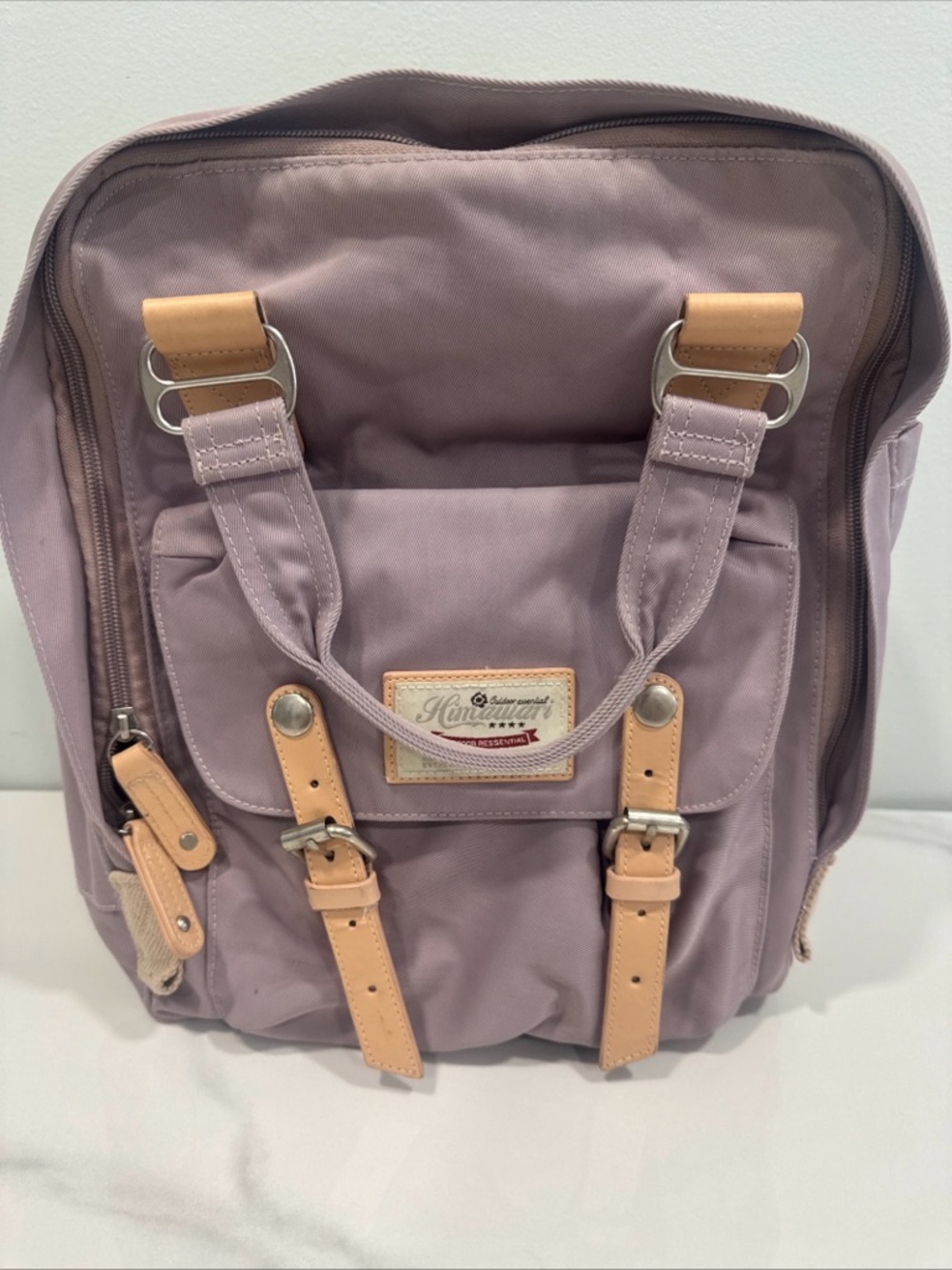 Himawari Lavender Pink Canvas Backpack with Tan Accents